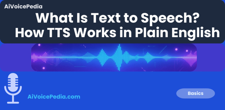 Featured image for What Is Text to Speech (TTS) and How Does It Work article, stylized AI soundwave on blue tech gradient.