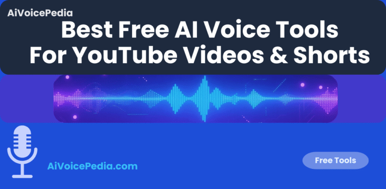 Featured image for Best Free AI Voice Generator for YouTube and Shorts article, bright blue AI waveform banner with tech style.