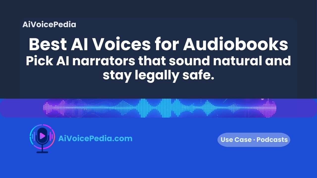 An open book next to a laptop showing an AI voice studio interface for audiobook narration