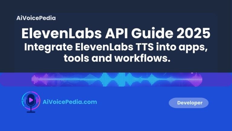Code editor showing API integration snippets with the ElevenLabs logo, illustrating text-to-speech workflow automation
