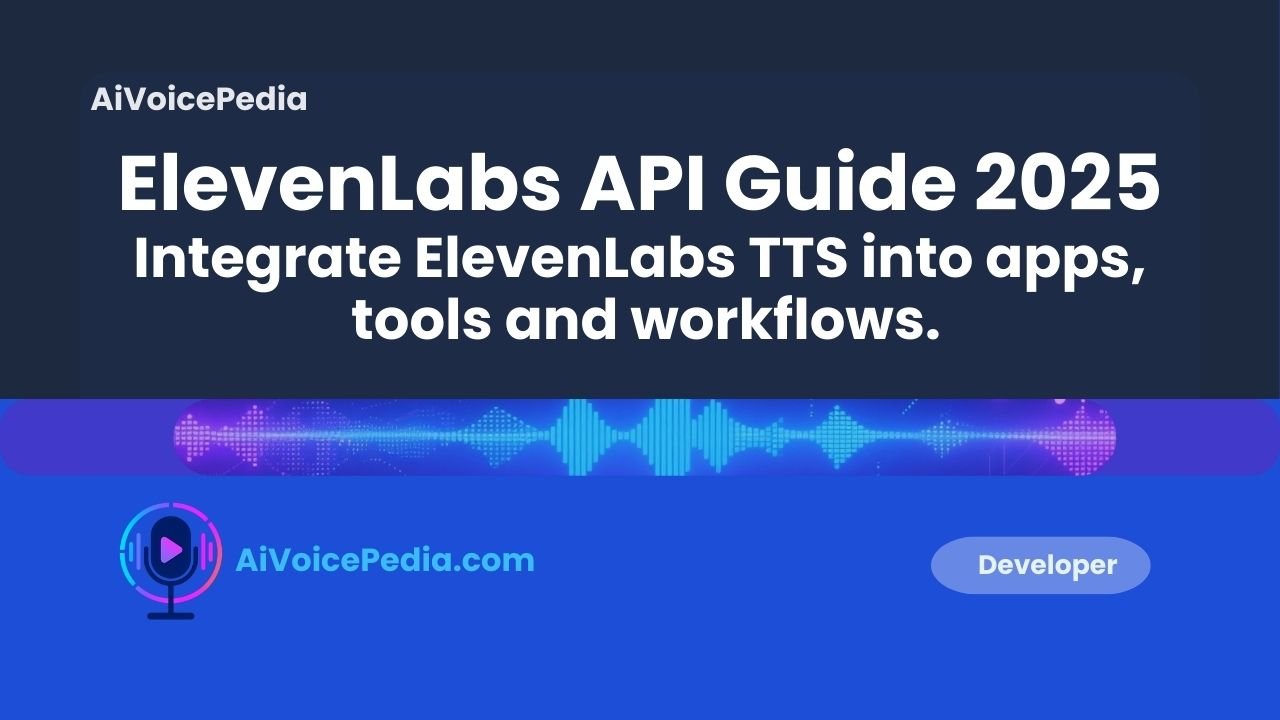 Code editor showing API integration snippets with the ElevenLabs logo, illustrating text-to-speech workflow automation
